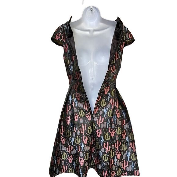 ModCloth Cactus Jacquard Fit & Flare Mini Dress Pockets Women’s 4 Pastels Black - Picture 9 of 16